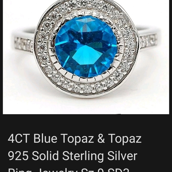 3CT GENUINE BLUE TOPAZ WITH WHITE HALO STONES .925 - Picture 3 of 5
